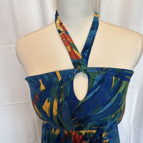 Soma Womens Halter Maxi Dress Soft Jersey Medium Tropical Hawaiian Vacation - Picture 2 of 7